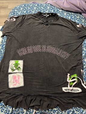 Dolls Kill Black  dress Tee with Pink & Neon Green Graphics